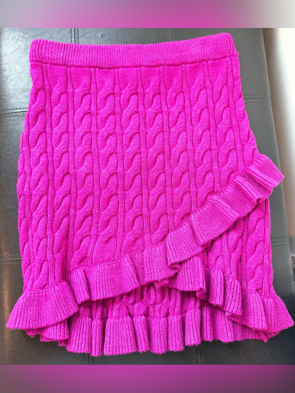 Allison: Women’s Bright Pink Cable-Knit Ruffle Sweater Skirt
